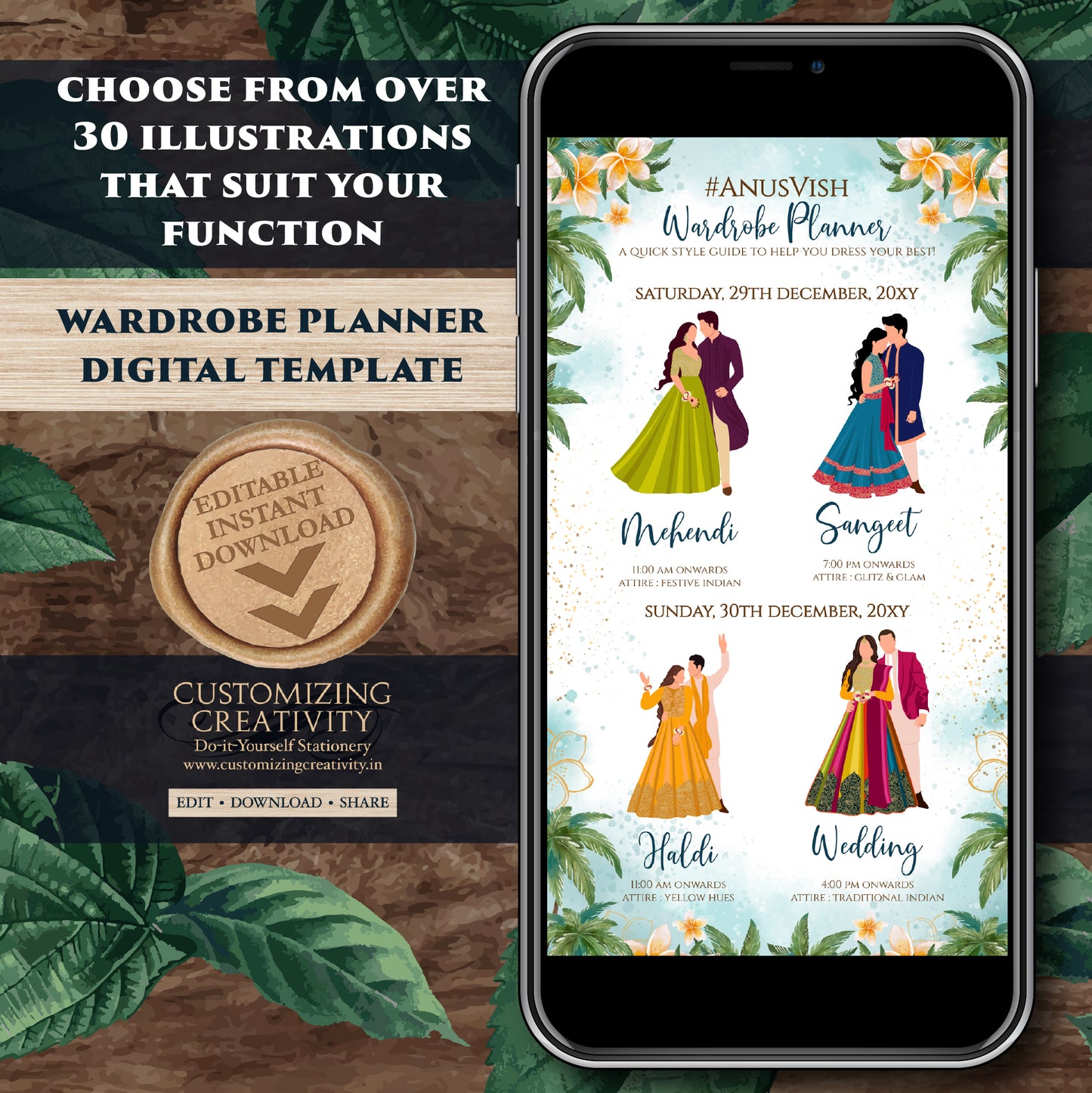 Indian wedding Timeline Indian wedding itinerary, Digital Hindu Wedding Wardrobe Planner & Indian Wedding Program, Hindu Wedding Program
