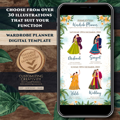 Indian wedding Timeline Indian wedding itinerary, Digital Hindu Wedding Wardrobe Planner & Indian Wedding Program, Hindu Wedding Program