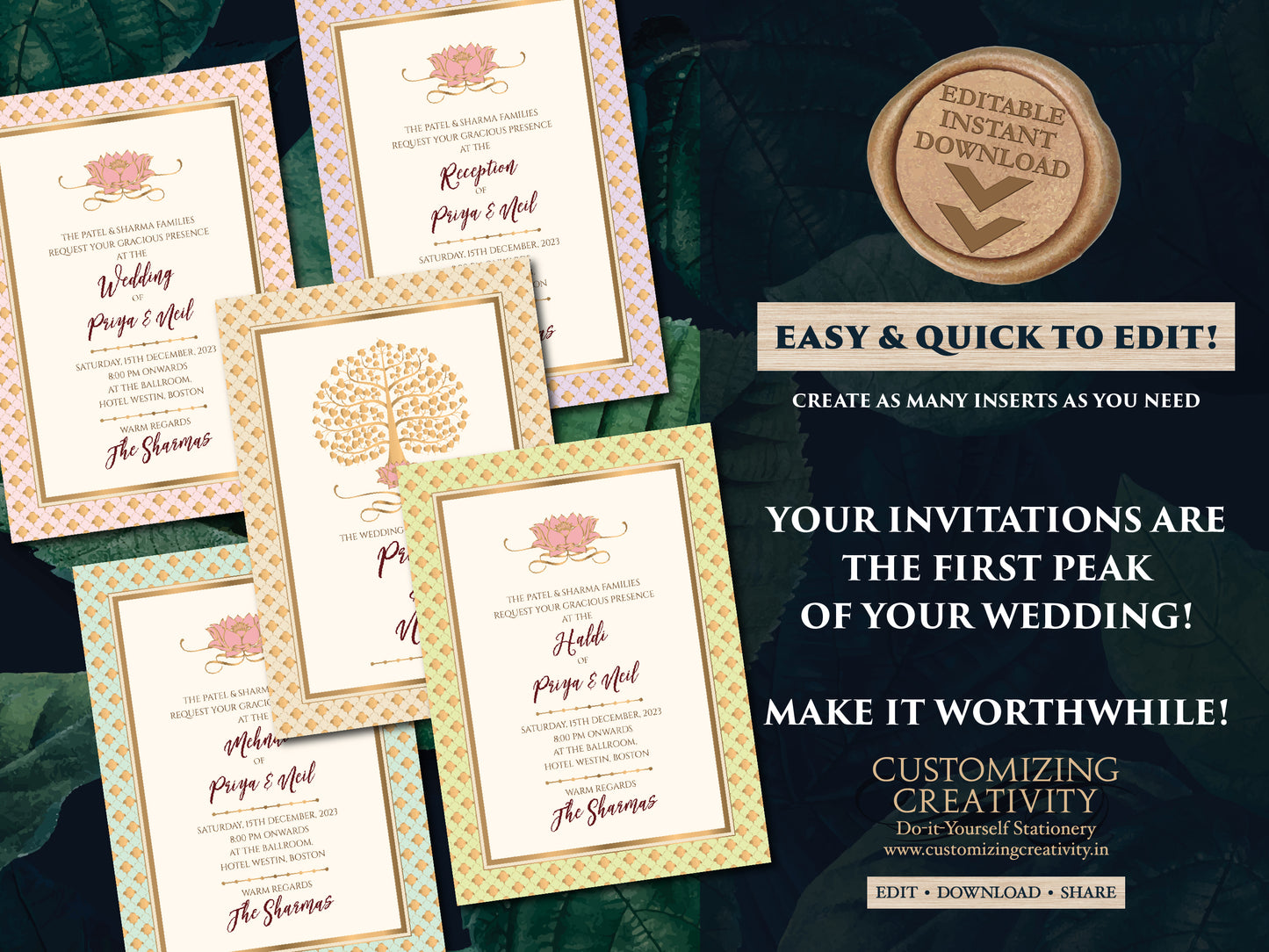 Indian Wedding Digital Invitation as Indian Wedding invitation card Hindu, Indian invite template & Indian invite, Hindu Wedding card Indian