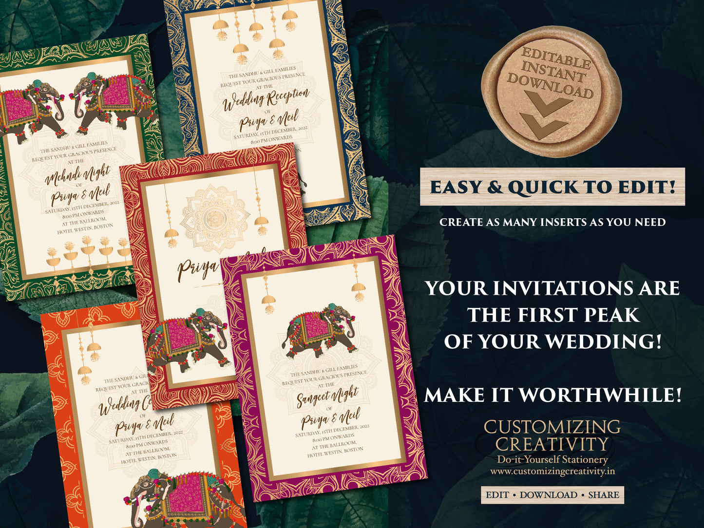 Indian Invitations as Elephant Wedding cards Floral, Wedding invites Elephant & Indian Wedding invitation Hindu wedding card, Indian Invites