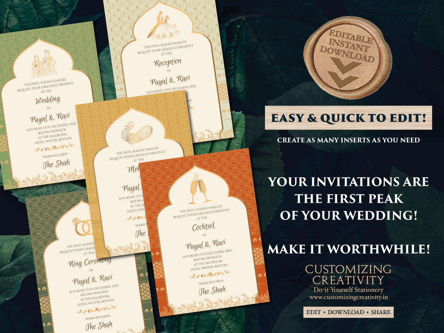 Indian invitations Hindu Wedding card Indian, Indian Wedding Digital Invite as Indian Wedding invitation card Hindu & Indian invite template