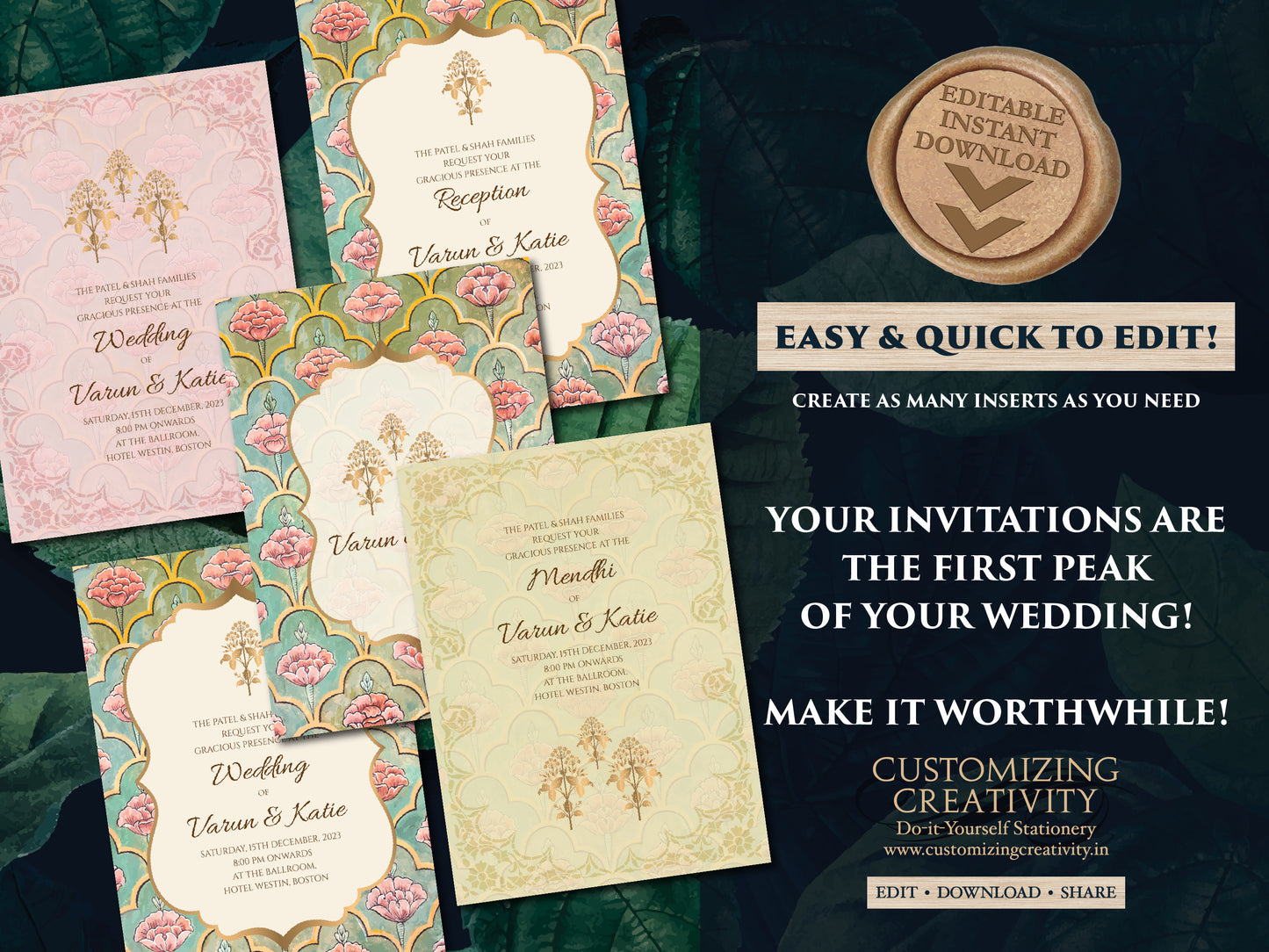 Indian wedding card & Indian invitations, Indian Wedding Invitations as Indian Wedding invite, Indian cards as Hindu Wedding invite Indian