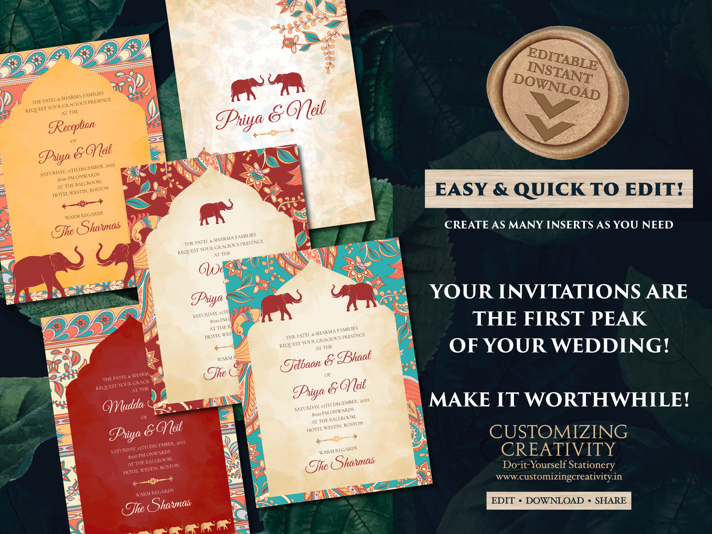 Elephant Wedding invites Sikh & Elephant invitations Indian, Sikh invitations Anand Karaj Wedding cards as Indian Wedding cards Elephants