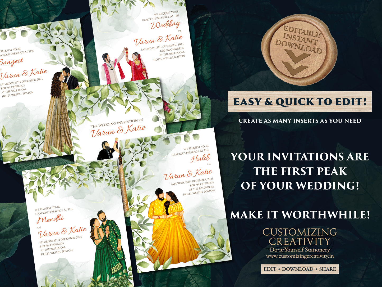 Indian Wedding Invitations & Indian wedding cards, Indian invitations as Indian Wedding invite, Hindu wedding cards as Hindu Wedding invites