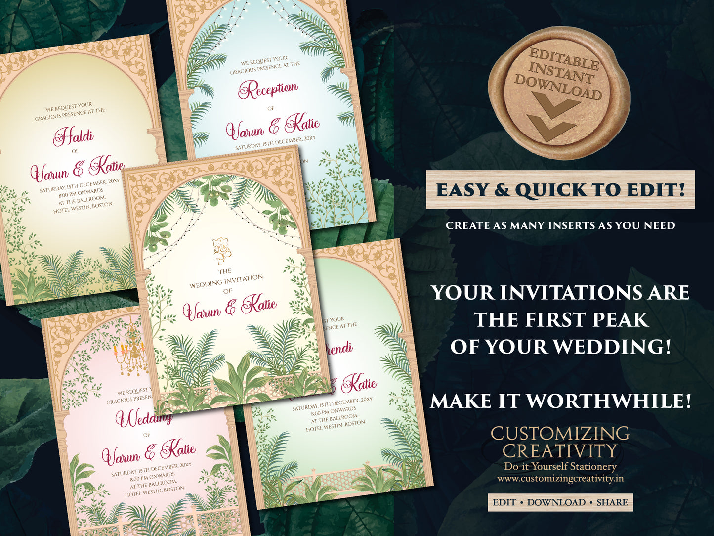 Indian wedding invitation Digital Hindu Wedding card, Indian wedding card as Gujarati Kankotri, Hindu invitation as Hindu wedding invite