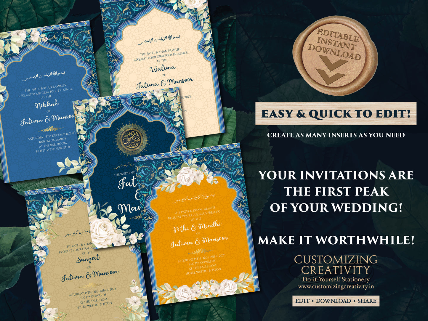Muslim Wedding Invitation Islamic & Nikkah Invitation, Walima Wedding Invitation as Digital Nikah Invite, Muslim Wedding invite Pakistani