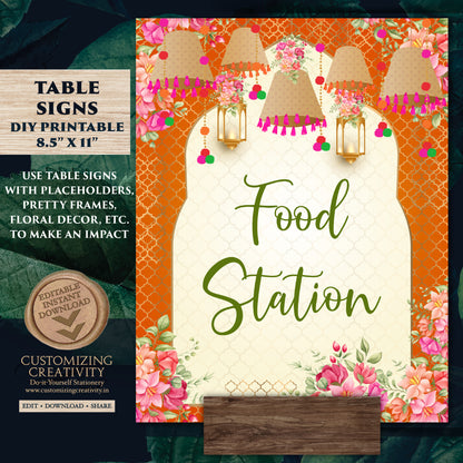 Desi Food station sign Indian Food stall sign & Food signs for Indian Wedding decor, Indian wedding food signs as Indian favour sign Mehndi