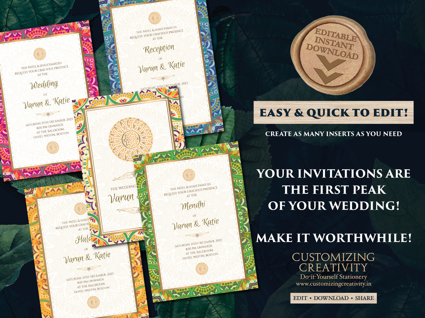 Indian Wedding Invitations as Hindu Wedding invite, Indian invitation Hindu wedding card, Gujarati Kankotri invites & Wedding invites Indian