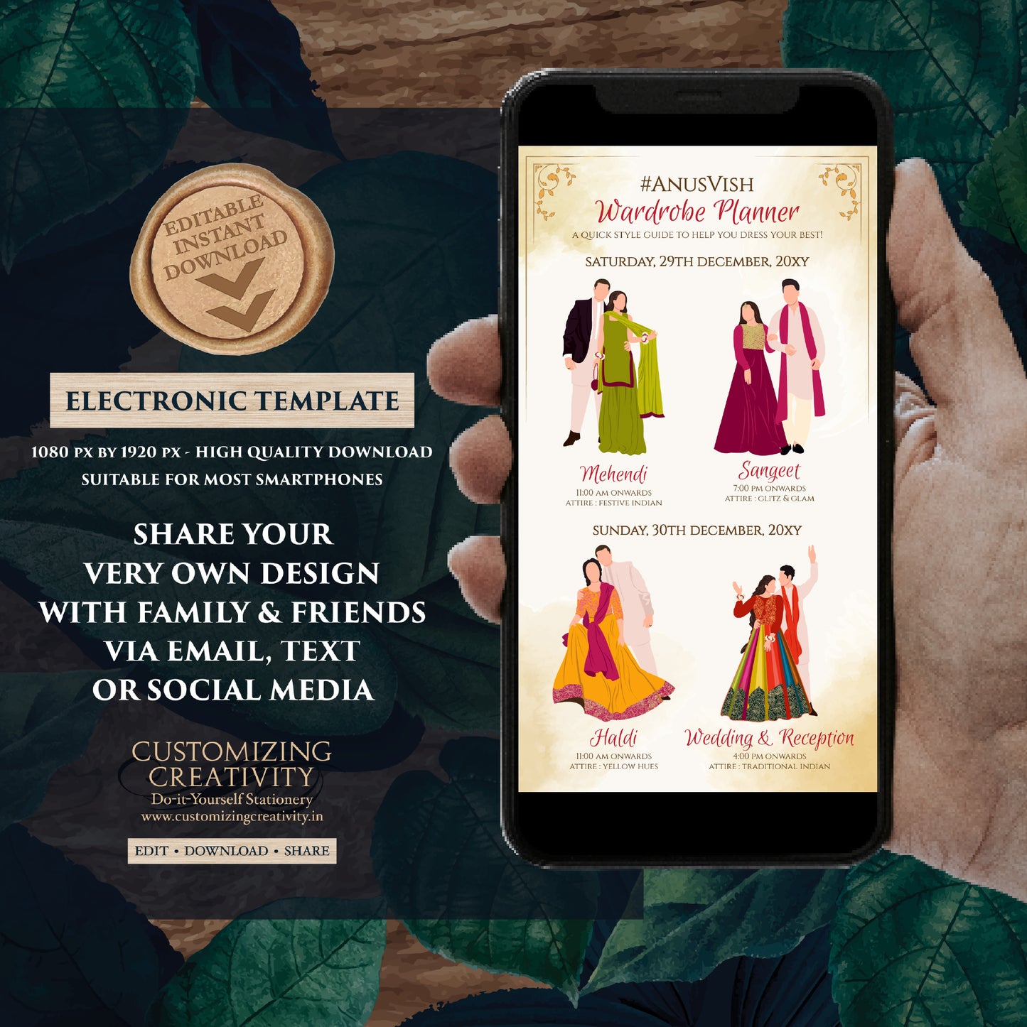 Digital Indian Wardrobe Planner Hindu Wedding Program, Indian Wedding Program & Indian wedding itinerary as Digital Indian wedding Timeline