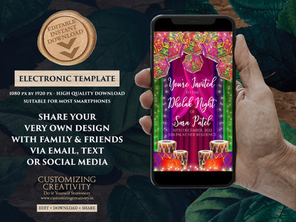 Muslim Dholak night invites, Punjabi Dholki invites digital as Muslim Dholki invitation, Dholak invitation & Pakistani Dholak Invite Digital