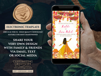 Digital Haldi invites & Haldi invitations, Electronic Haldi card as Holud invitations, Digital Pithi invites as Mayoun invites, Holud invite