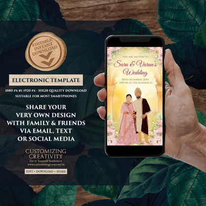 Digital Indian Wedding invite Hindu invitation, Hindu wedding invite as Hindu Wedding cards, Indian Wedding invitation & Indian wedding card