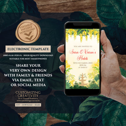 Digital Haldi invitations Haldi invites, Mayoun invitations & Mehndi invitations, Digital Mayoun invites as Dholki invitations Mehndi invite
