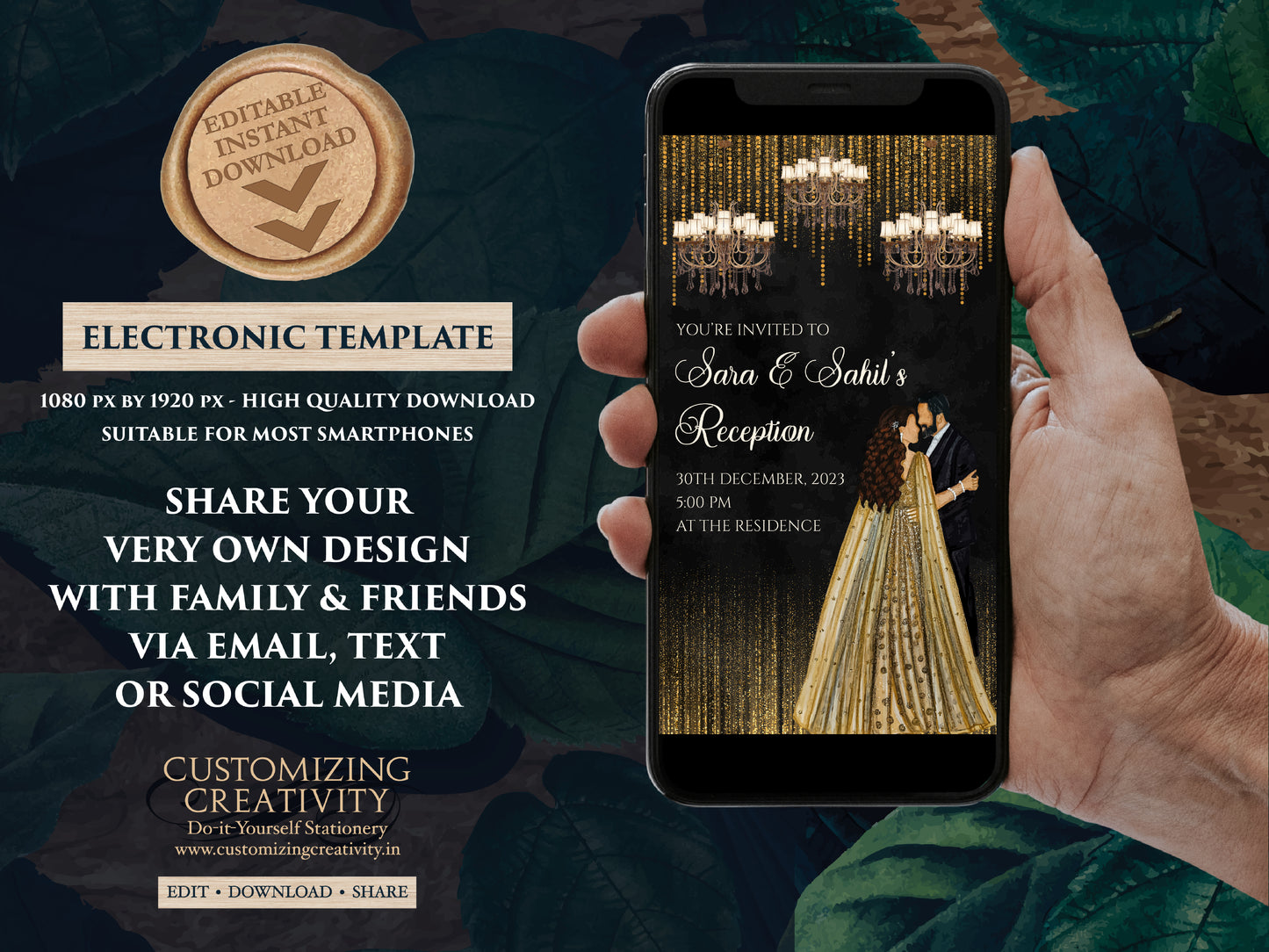 Reception invites & Digital Reception card, Indian Reception invitation as Indian Wedding card, Indian invitations as Indian Wedding invites