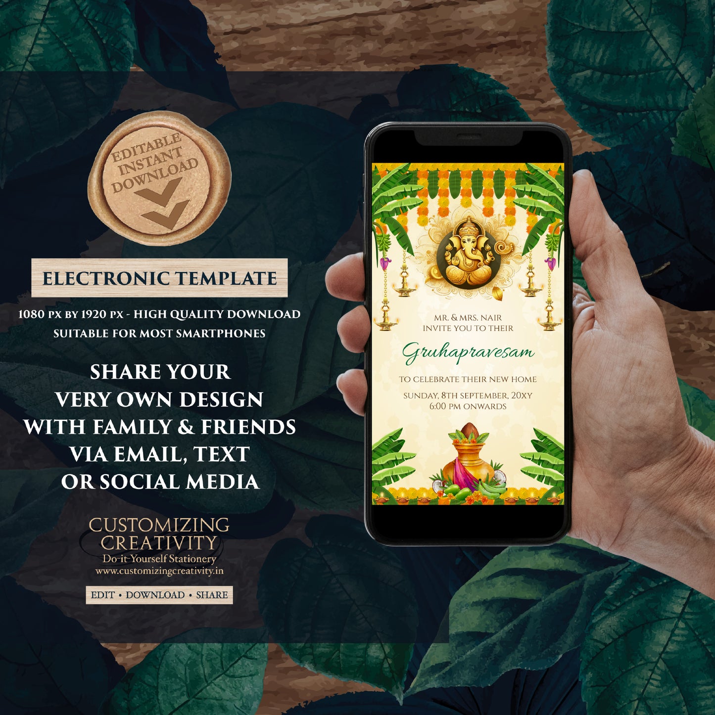 Telugu Housewarming invite Tamil Gruhapravesham invitation, Indian Housewarming invite Digital Gruhapravesam invite & Grihapravesh invite