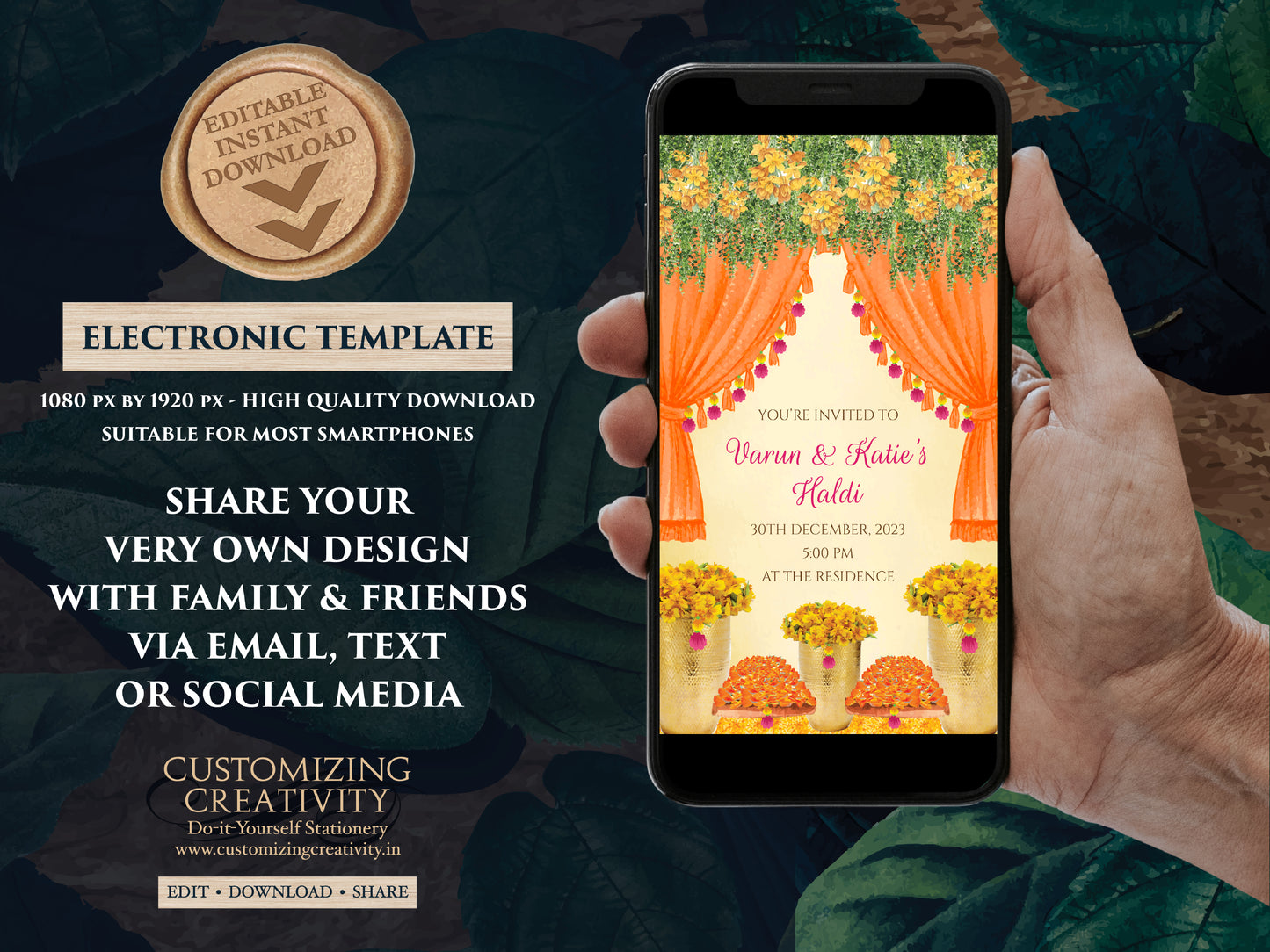 Electronic Haldi invites & Haldi invitations, Holud invitations as Digital Haldi card, Digital Pithi invites as Mayoun invites, Holud invite