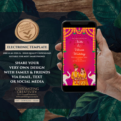 Indian Wedding card & Indian wedding invite, Digital Hindu Wedding invite Indian Wedding invitation, Hindu invitation as Hindu wedding cards