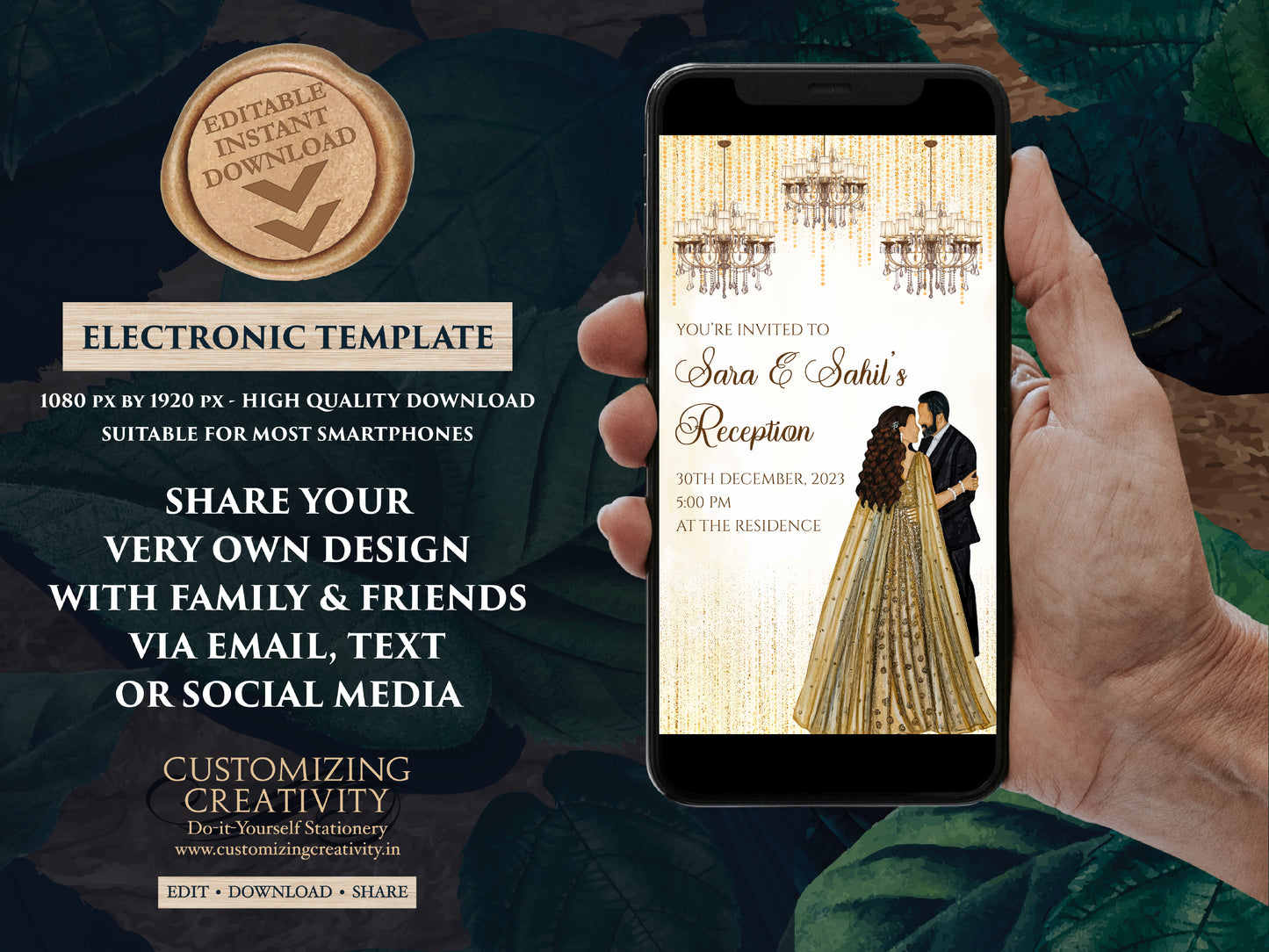 Reception invites & Digital Reception card, Indian Reception invitation as Indian Wedding card, Indian invitations as Indian Wedding invites