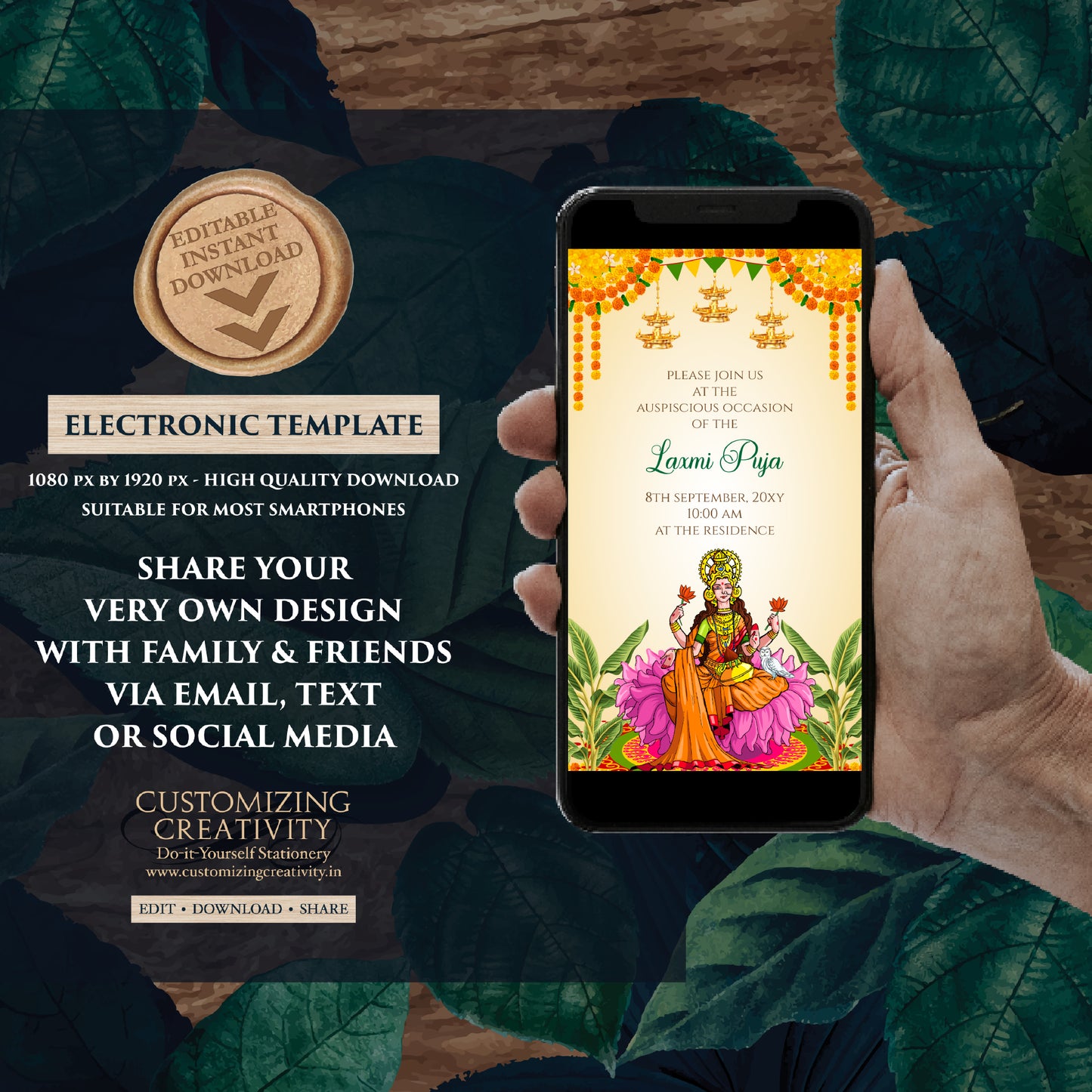 Laxmi Puja invite Varamahalakshmi Vratham Invitation, Digital Laxmi Pooja Invitation & Lakshmi Puja Invite, Digital Varalaxmi Pooja Invite