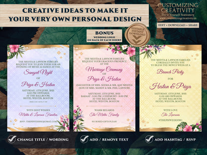 Summer Wedding Invite as Indian Wedding invitations Hindu, Indian Invites Tropical Wedding, Beach Wedding invitations & Spring Wedding cards