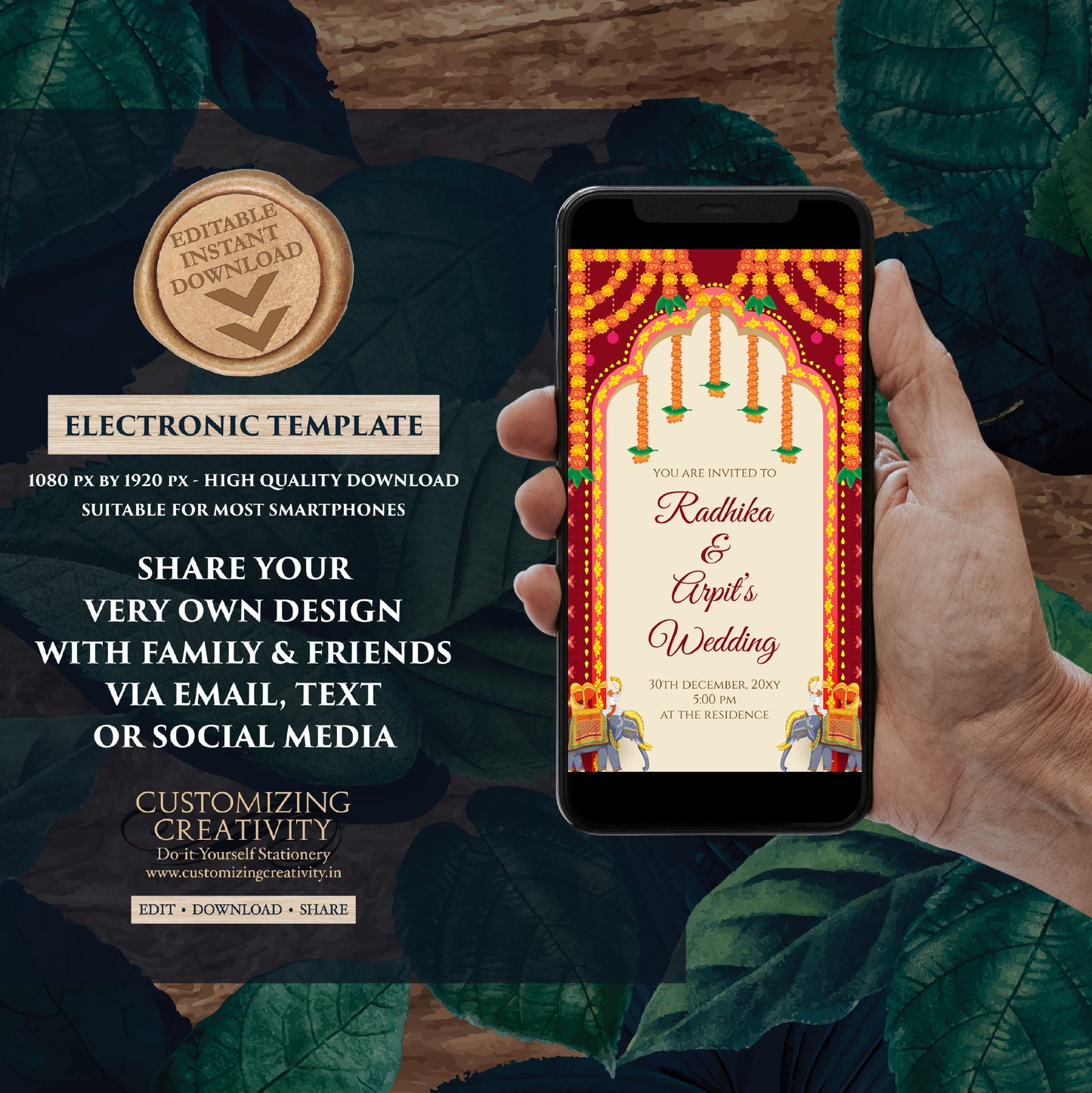 Indian Wedding invite & Hindu Wedding card, Digital Hindu invitation Indian wedding cards, Indian Wedding invitation as Hindu wedding invite