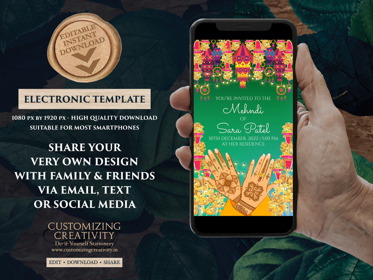 Mendhi Night invites as Mehendi invites, Mehendi invitations, Dholki invites as Mehndi invitations, Digital Mehndi invites & Mehndi Invites