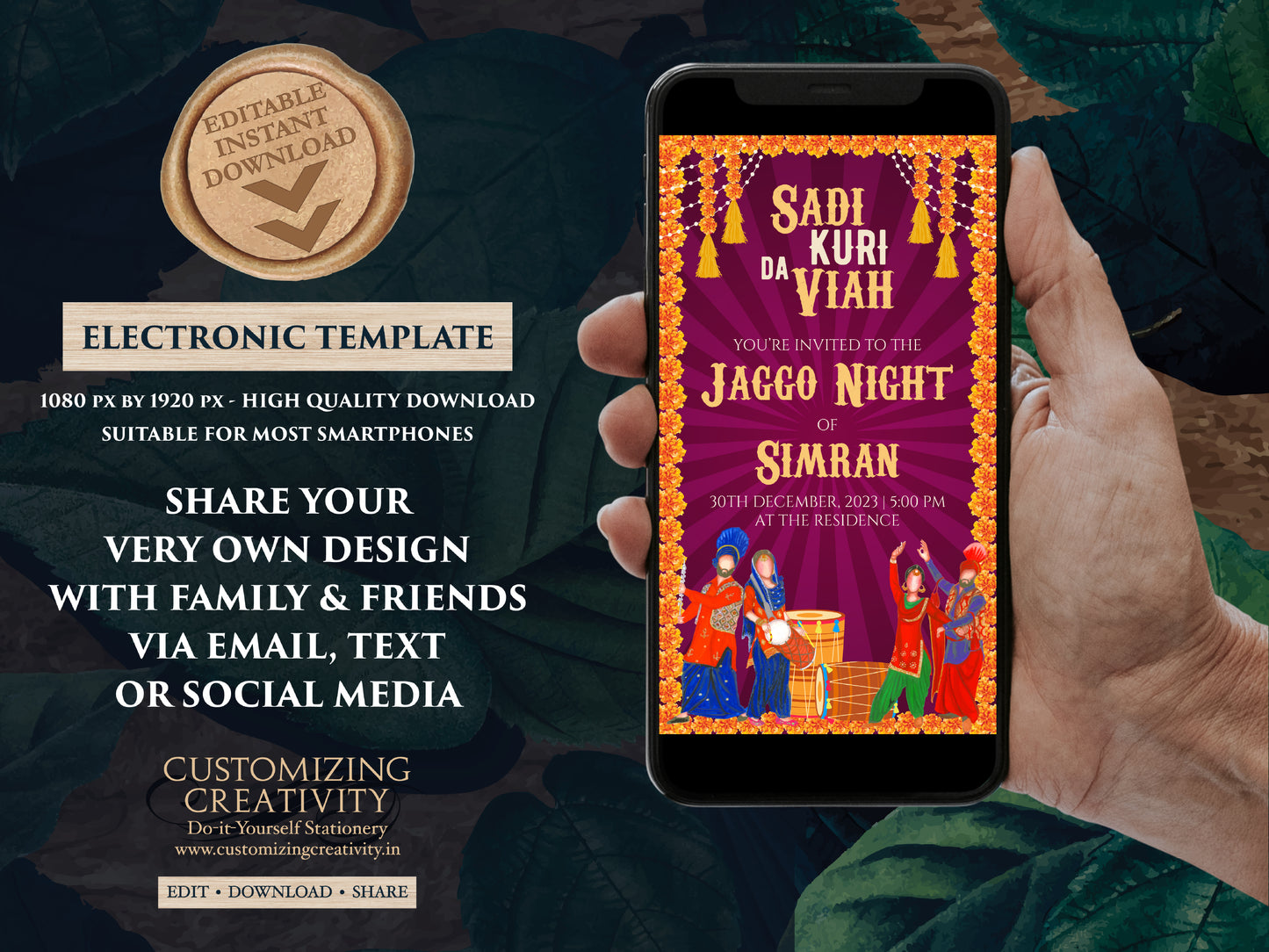 Jago invitation Digital as Jago invites, Digital Jaggo cards Jaggo invite as Jaggo invitations, Jaggo Night invites as Jaggo Wedding invite