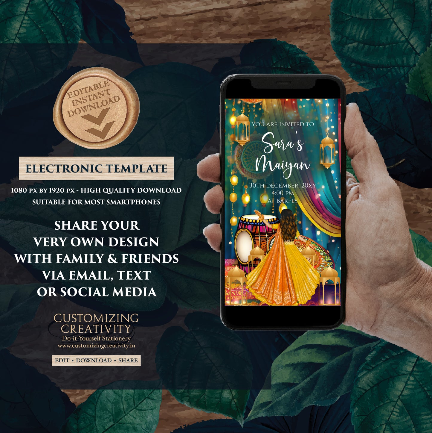 Digital Maiyan invites as Pithi invites, Pithi invitations Mayoun invitations, Haldi invites Digital Haldi invitations & Mehndi invitations