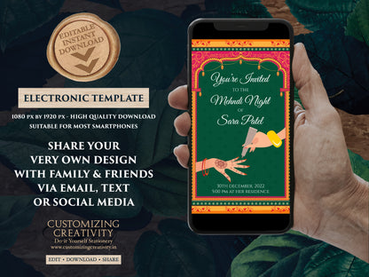 Mehndi Invites Digital as Mehndi invitations Electronic, Digital Mehndi invites & Mendhi invitations, Mehendi invites as Henna Party invites