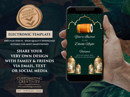 Dholki Invite Digital as Dholak night invitation Muslim, Pakistani Dholki invite electronic & Muslim Dholak invitation, Bridal Dholki invite