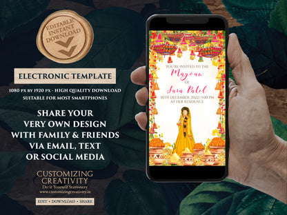 Mayoun invites & Mayun invitations, Digital Mayoun cards as Mayoon invites, Mayoon invitation as Digital Haldi invite, Digital Maiyan invite