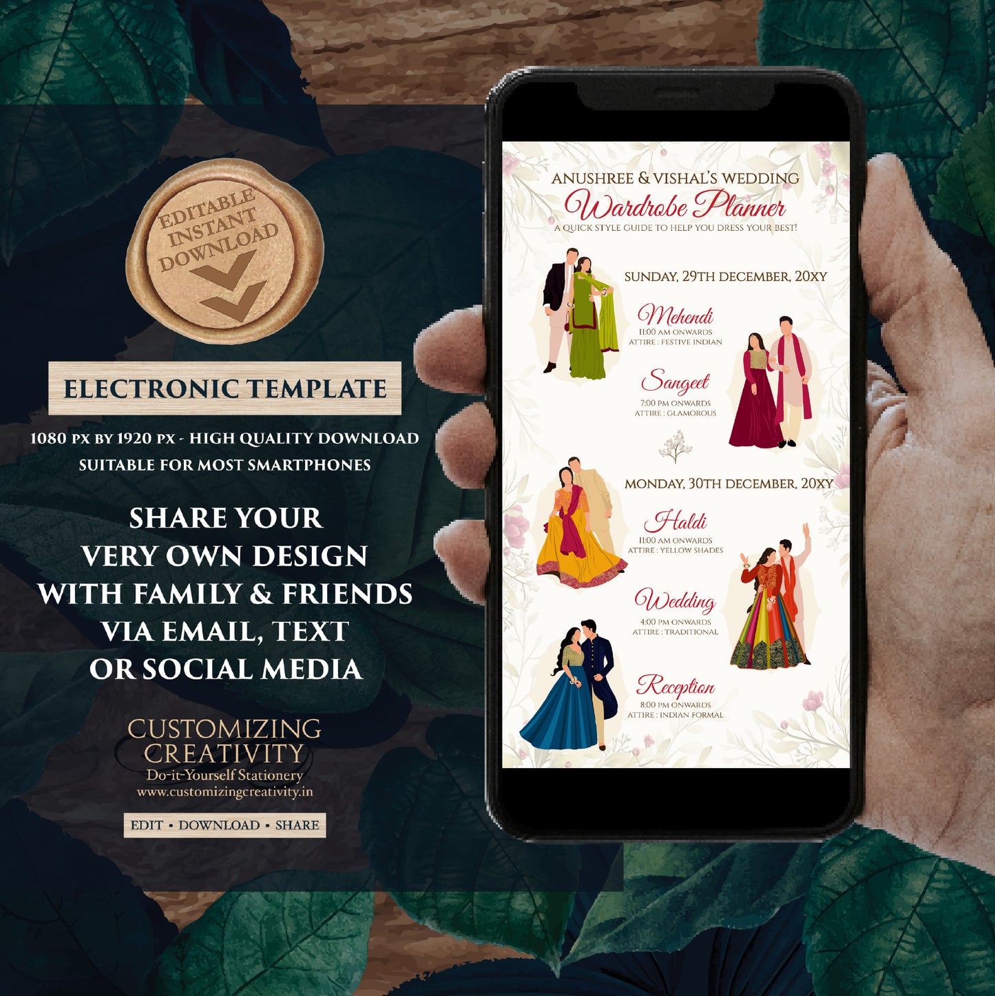 Hindu Wedding Wardrobe Planner Indian Wedding Program, Hindu Wedding Program & Indian wedding itinerary as Digital Indian wedding Timeline