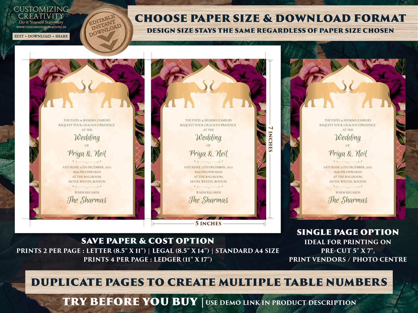 Indian Wedding Invitations as Elephant Wedding cards Floral, Wedding invites Elephant & Indian invitation Hindu wedding card, Indian Invites