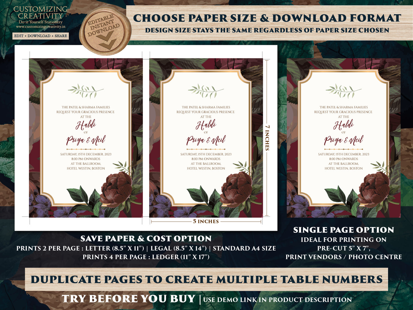 Indian Wedding invites Digital, Floral Indian invites & Indian Invitations Digital, Hindu Wedding invitations as Indian Wedding cards Hindu