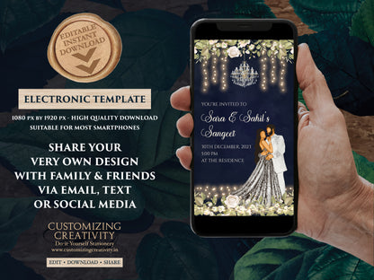 Digital Sangeet cards & Indian Sangeet invitations, Sangeet invites as Wedding Sangeet card, Indian invitations as Indian Sangeet invites