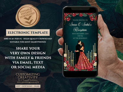 Indian Reception invitation as Reception invites, Indian Wedding card & Indian invitations, Indian Wedding invites as Digital Reception card