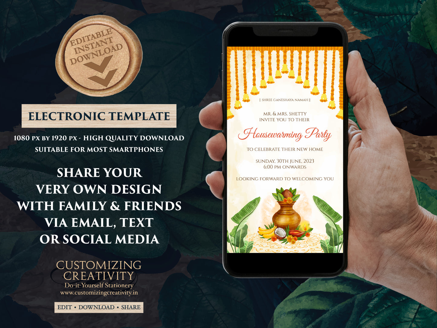 Griha Pravesh invites as Indian Pooja invitation, Indian Housewarming invitations & Digital Housewarming invite, Gruha Pravesh invite Indian