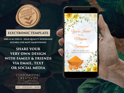 Maiyyan invites as Haldi invitations, Pithi Invites, Haldi ceremony invitations Electronic Vatna ceremony & Digital Haldi invite Maiyan card