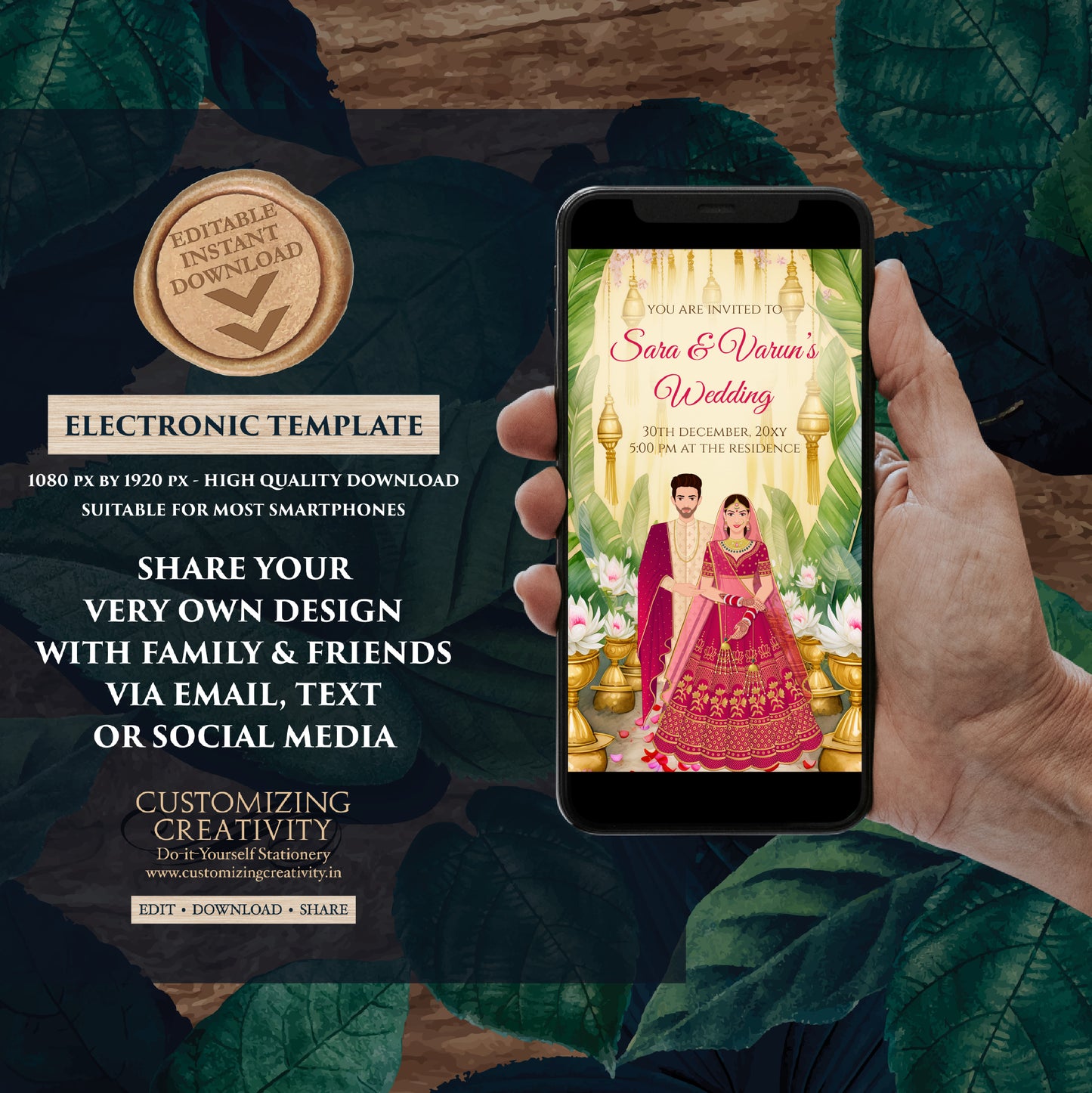 Indian wedding card Digital Hindu Wedding invite, Indian invitation & Indian wedding invite as Hindu Wedding cards Indian Wedding invitation