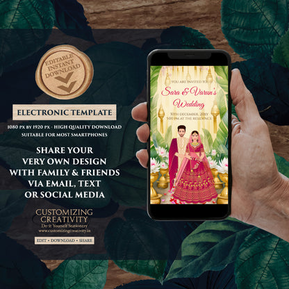 Indian wedding card Digital Hindu Wedding invite, Indian invitation & Indian wedding invite as Hindu Wedding cards Indian Wedding invitation