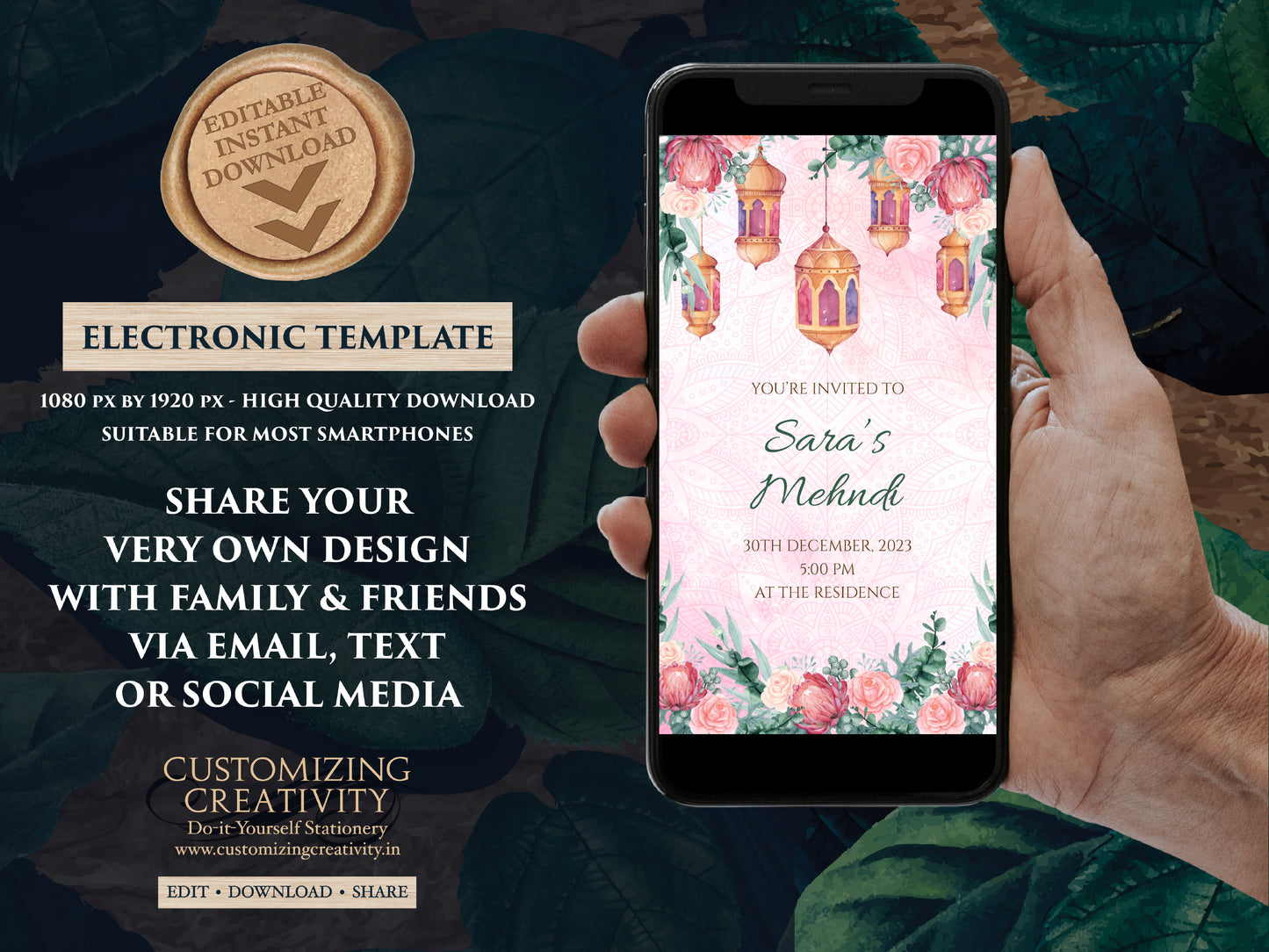 Henna Party invites Mehndi Invites, Mendhi Night invites & Digital Mehndi invites, Mehendi invitations, Mehndi invitations as Mendhi invites