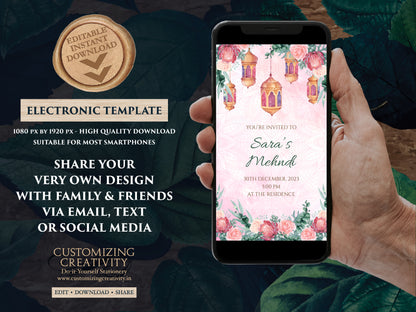 Henna Party invites Mehndi Invites, Mendhi Night invites & Digital Mehndi invites, Mehendi invitations, Mehndi invitations as Mendhi invites