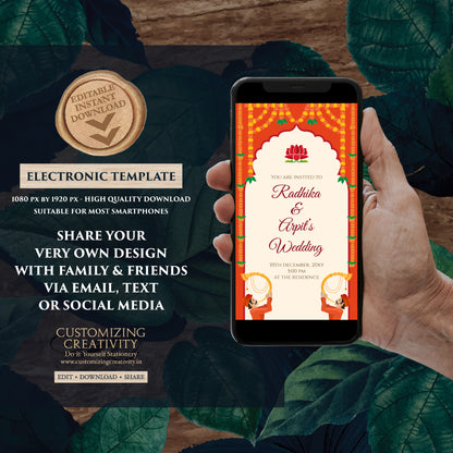 Hindu wedding invite & Indian Wedding invitation, Digital Indian Wedding invite Hindu Wedding card, Hindu invitation as Indian wedding cards