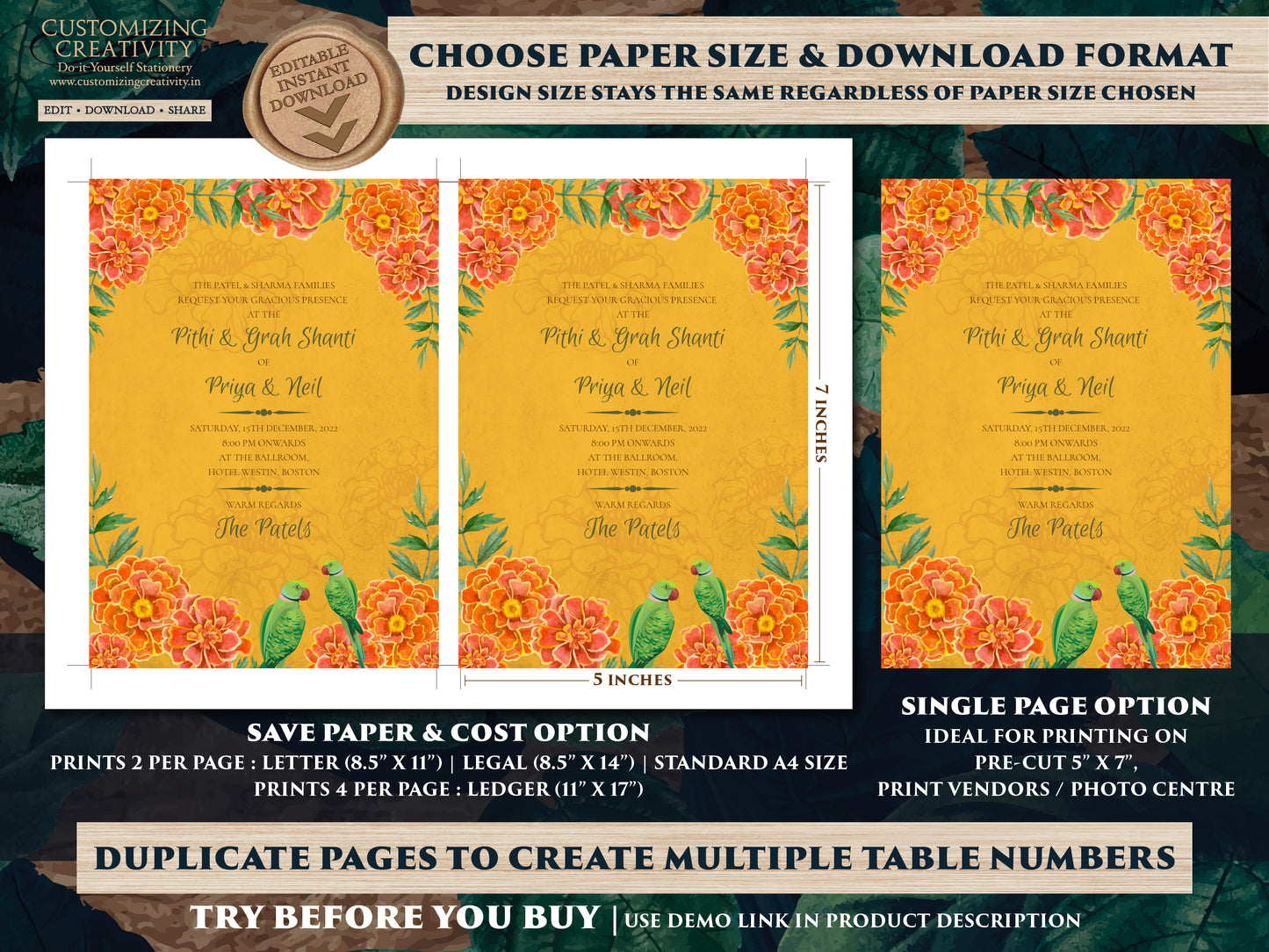 Marigold invitations Indian as Hindu Wedding card Gujrati, Gujarati Kankotri invites, Digital wedding card Hindu & Indian wedding invitation