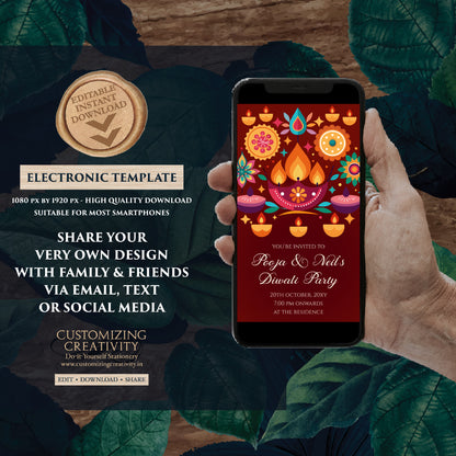 Diwali invitations & Happy Diwali invite, Digital Diwali invite as Diwali Party invite Diwali Dinner invites as Happy Diwali greeting invite