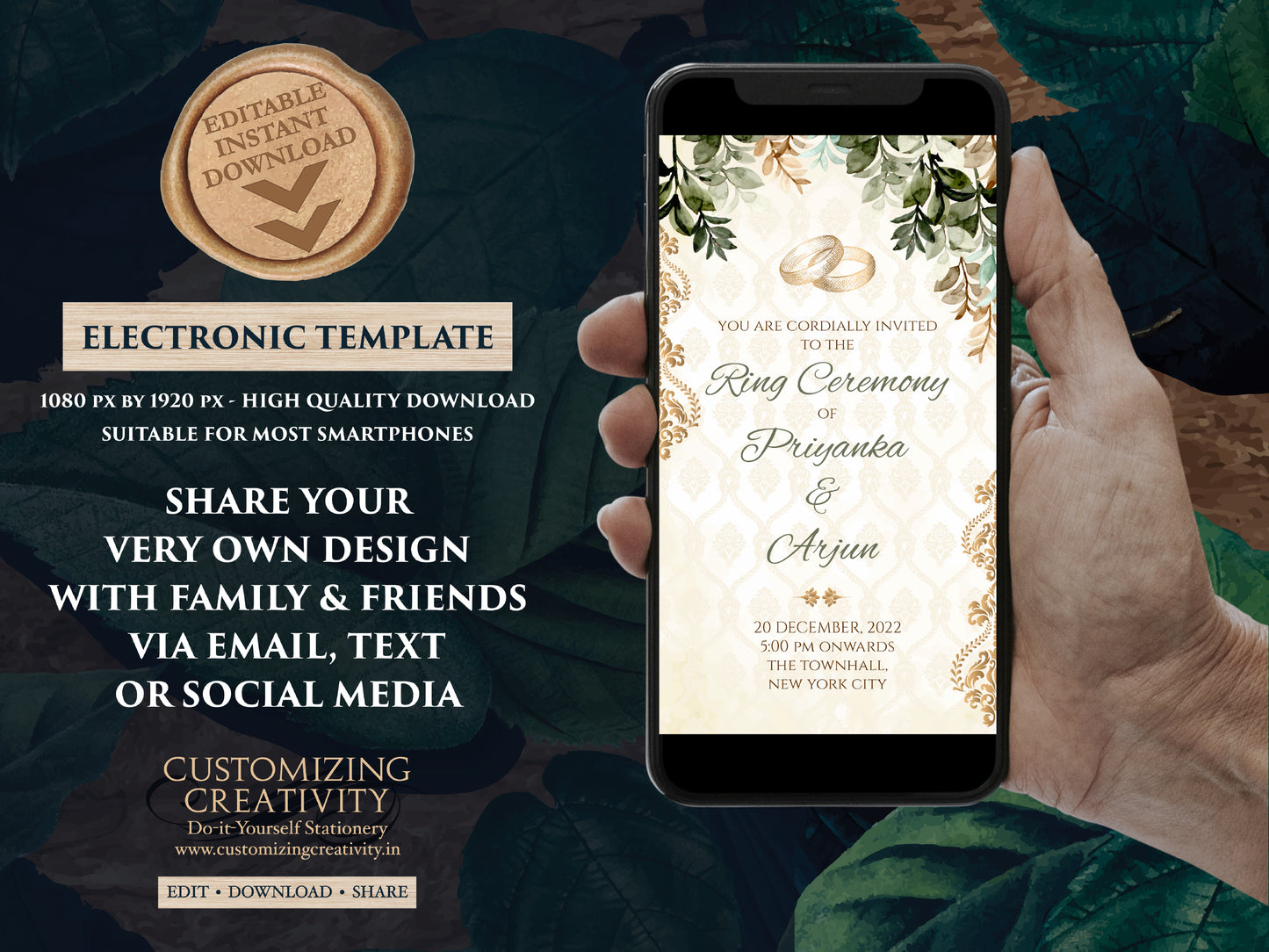 Digital Ring Ceremony invitations & WhatsApp Engagement invite Indian, Ring Ceremony card Digital as template Engagement invites Electronic
