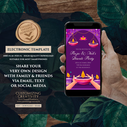 Diwali party invitation & Diwali invite, Happy Diwali card greeting as Diwali Evite template, Diwali party invite Digital Diwali invitations
