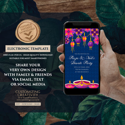 Happy Diwali card greeting as Diwali Evite template, Diwali party invite Digital Diwali invitations, Diwali party invitation & Diwali invite