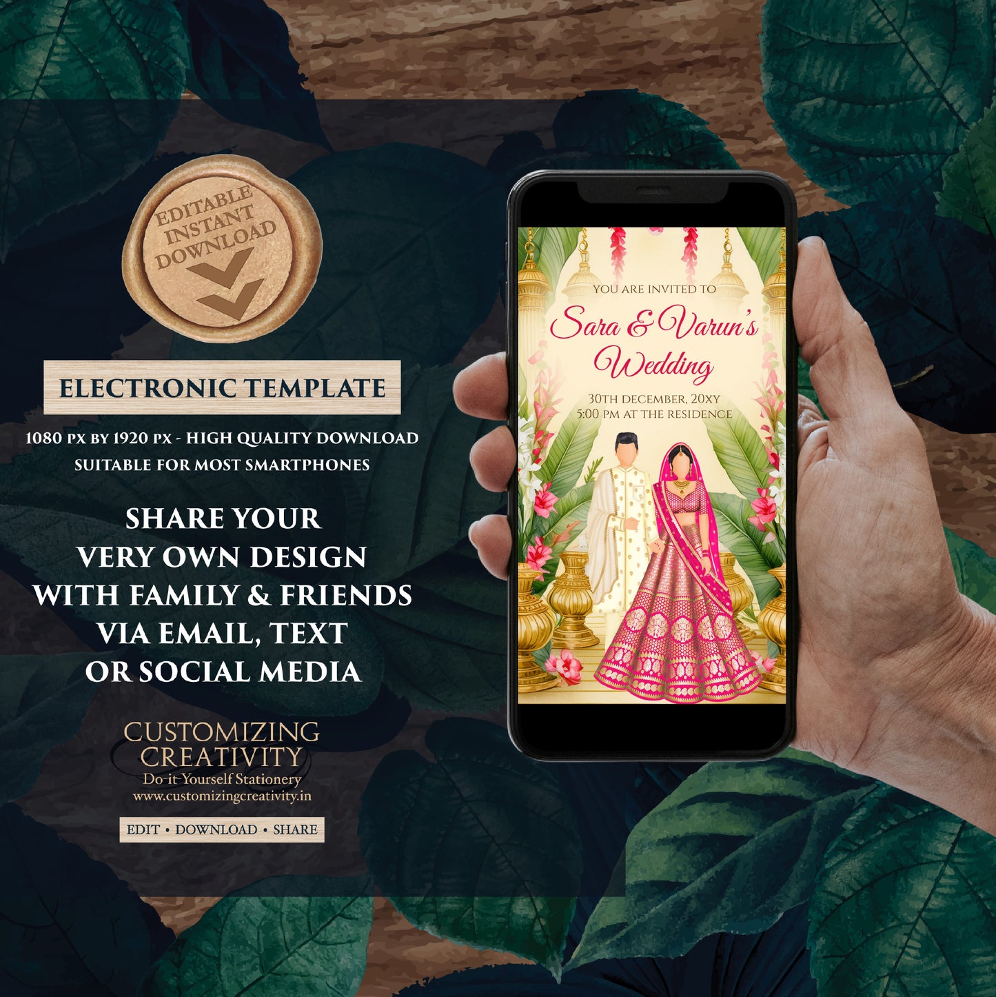 Indian Wedding invitation & Indian wedding card, Digital Hindu wedding invite Hindu invitation, Indian Wedding invite as Hindu Wedding cards