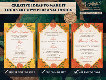Marigold invitations Wedding as Indian invites Marigold, Orange Wedding card & Marigold Shaadi card Hindu, Hindu invitations Indian Wedding